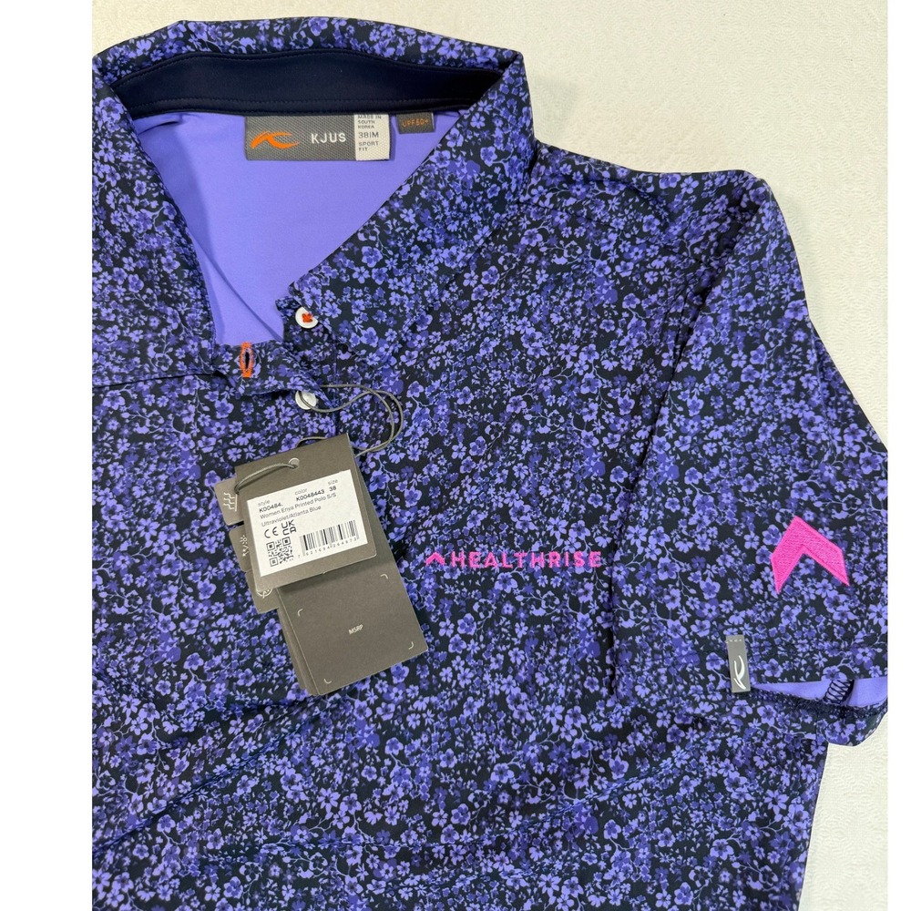 KJUS Enya Printed Polo Shirt Women M Ultraviolet Atlanta Blu Floral Embroidered